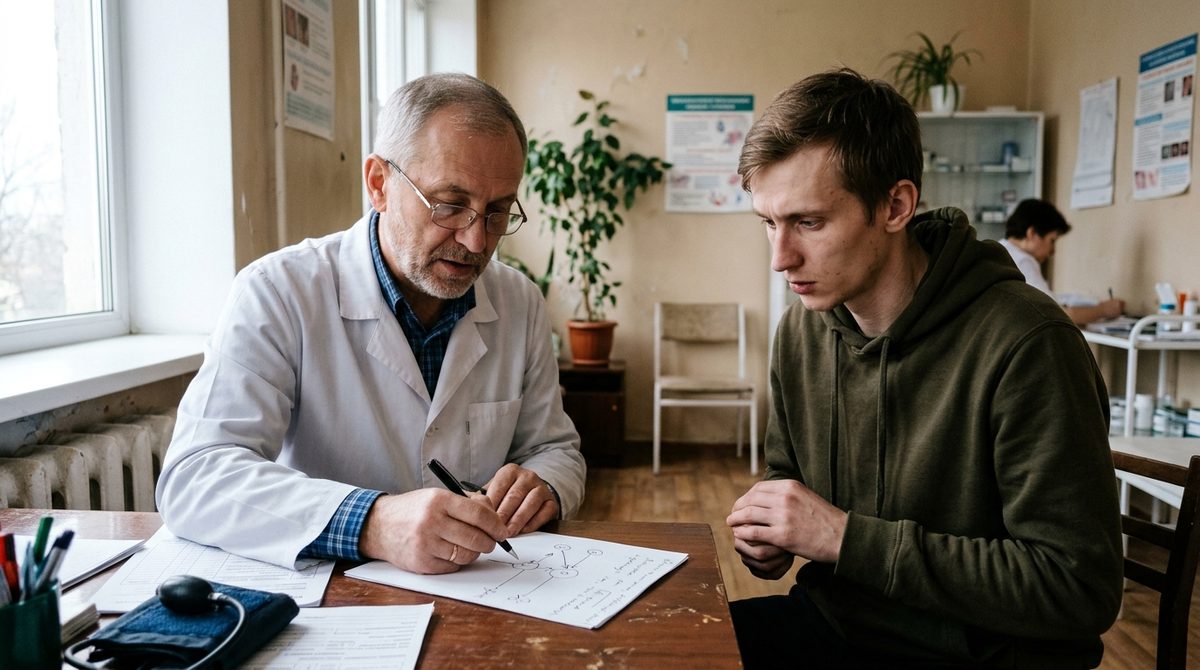 Лікар пояснює пацієнту план лікування опіоїдної залежності